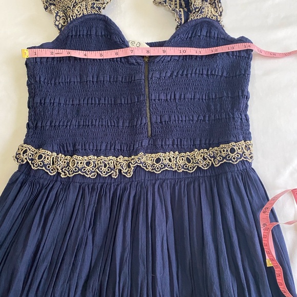 Sea New York Marley Navy Organic Cotton Pleated Tiered Eyelet Lace Midi Dress M - Picture 9 of 11